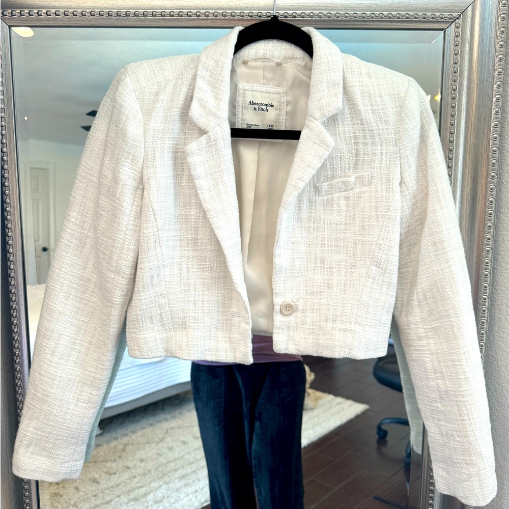 White Abercrombie Cropped Suit Jacket